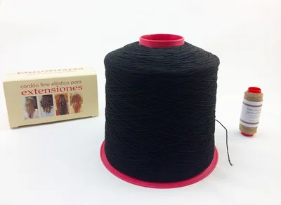 Bobinas y conos de hilo elástico para extensiones en negro, beige y carmelita